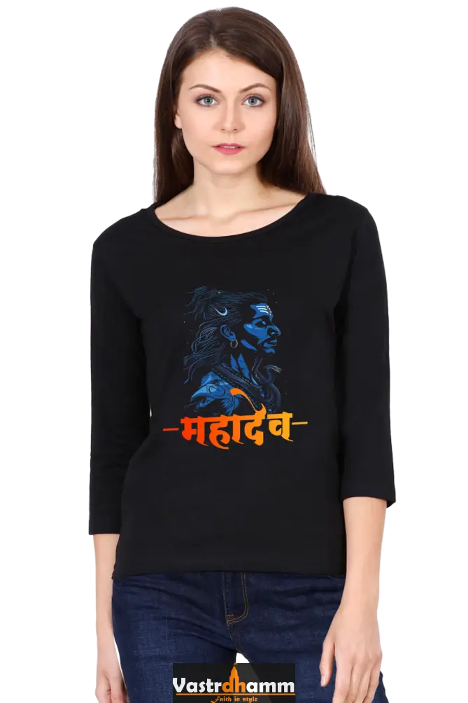 Shiv Ji Tandava Round Neck Full Sleeve T-Shirts for Women Vastrdhamm