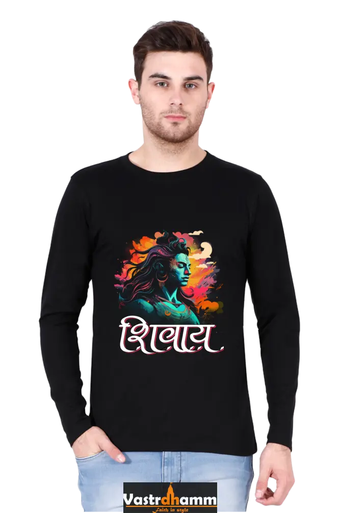 Shiv Ji Trishul Power Round Neck Full Sleeve T-Shirts for Men Vastrdhamm
