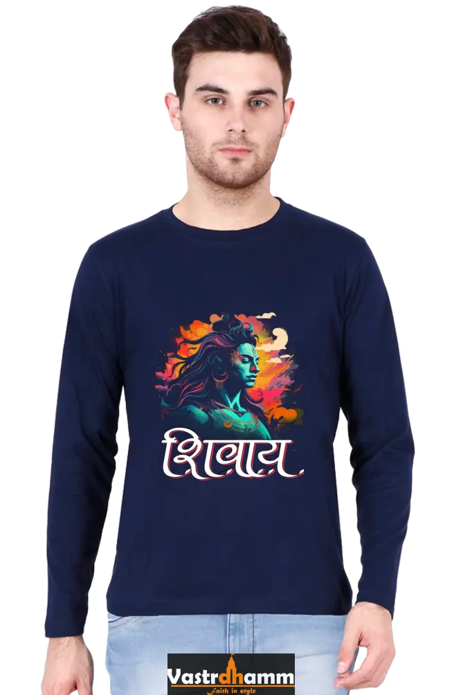 Shiv Ji Trishul Power Round Neck Full Sleeve T-Shirts for Men Vastrdhamm