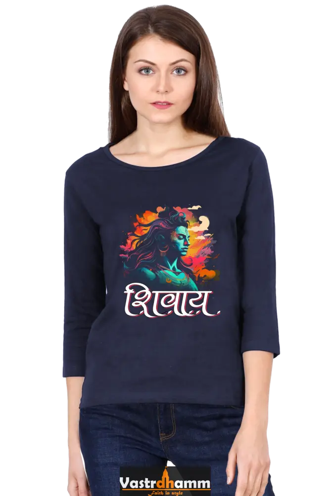 Shiv Ji Trishul Power Round Neck Full Sleeve T-Shirts for Women Vastrdhamm