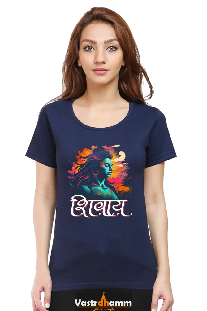 Shiv Ji Trishul Power Round Neck Half Sleeve Classic T-Shirts for Women Vastrdhamm