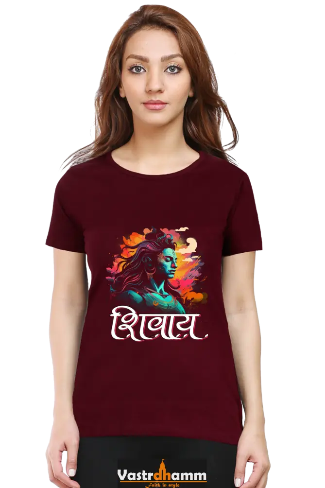 Shiv Ji Trishul Power Round Neck Half Sleeve Classic T-Shirts for Women Vastrdhamm