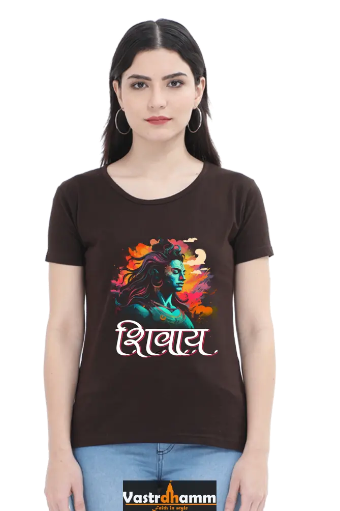 Shiv Ji Trishul Power Round Neck Half Sleeve Classic T-Shirts for Women Vastrdhamm
