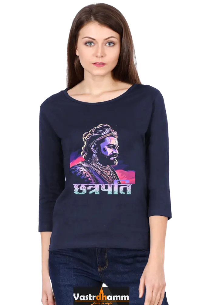 Shivaji Maharaj Courage Round Neck Full Sleeve T-Shirts for Women Vastrdhamm