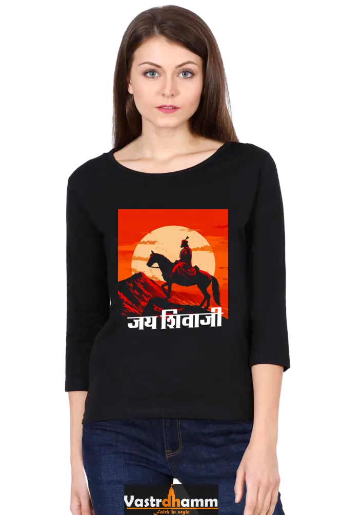Shivaji Maharaj Honor Round Neck Full Sleeve T-Shirts for Women Vastrdhamm