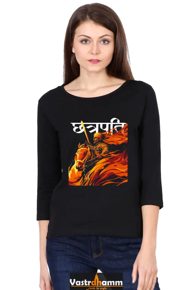 Shivaji Maharaj Legacy Round Neck Full Sleeve T-Shirts for Women Vastrdhamm