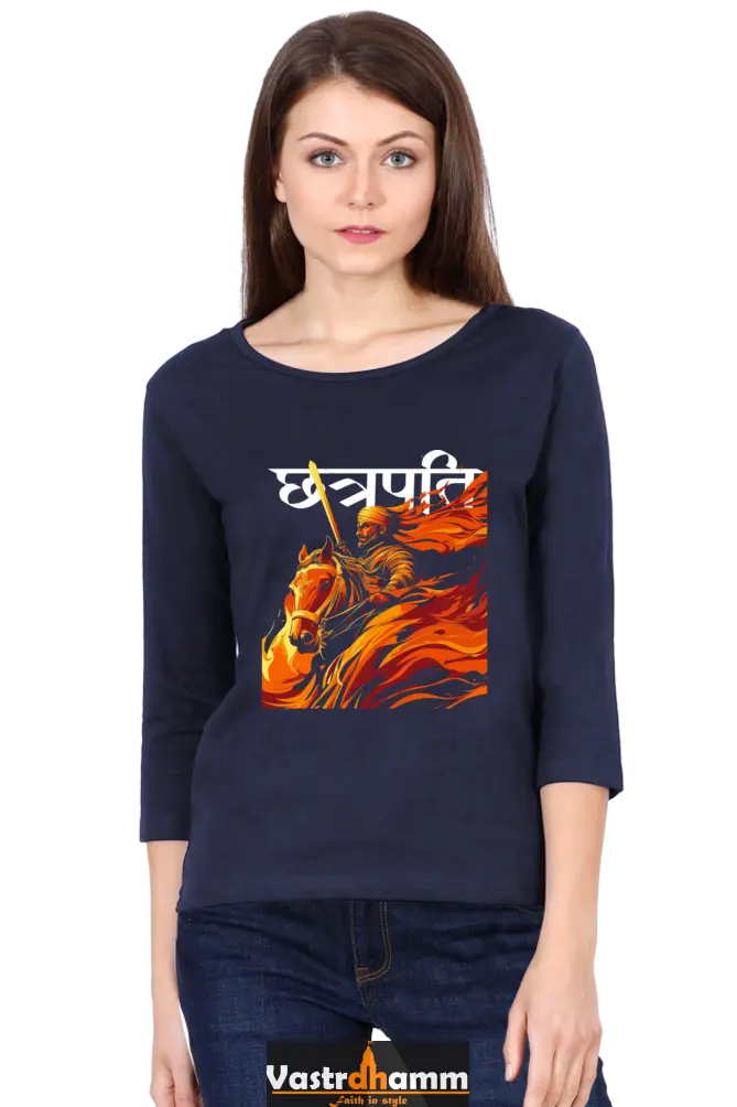 Shivaji Maharaj Legacy Round Neck Full Sleeve T-Shirts for Women Vastrdhamm