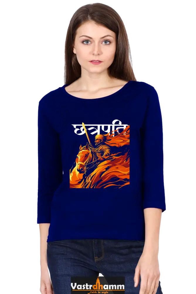 Shivaji Maharaj Legacy Round Neck Full Sleeve T-Shirts for Women Vastrdhamm