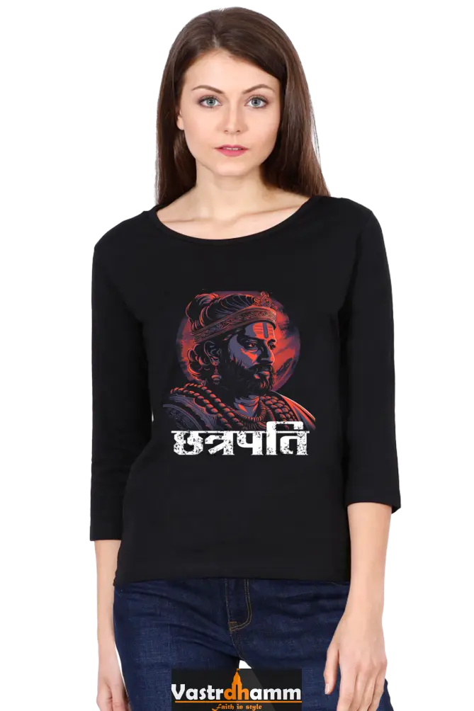 Shivaji Maharaj Protector Round Neck Full Sleeve T-Shirts for Women Vastrdhamm