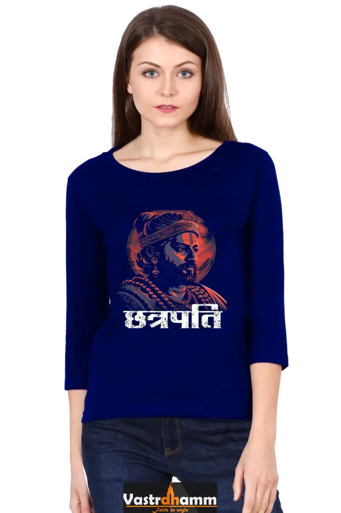 Shivaji Maharaj Protector Round Neck Full Sleeve T-Shirts for Women Vastrdhamm