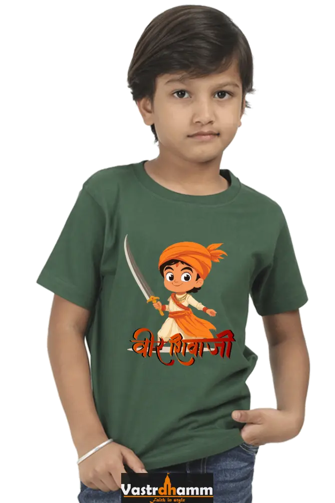 Shivaji Maharaj Valor Round Neck Half Sleeve Classic T-Shirts for Boy Vastrdhamm