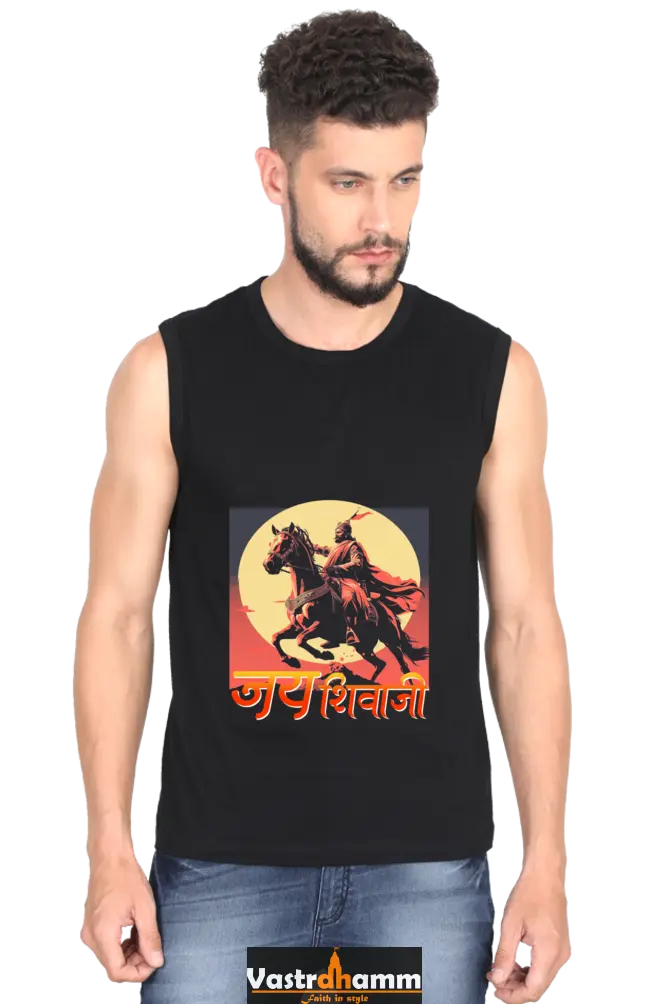 Shivaji Maharaj Valor Round Neck Sleeveless T-Shirts for Men Vastrdhamm