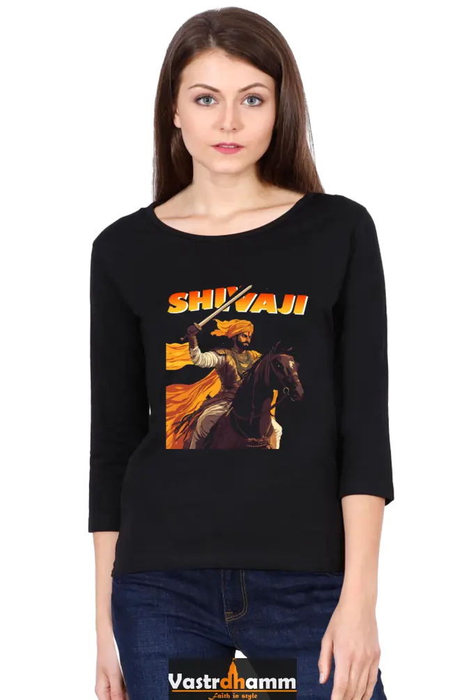 Shivaji Maharaj Warrior Spirit Round Neck Full Sleeve T-Shirts for Women Vastrdhamm