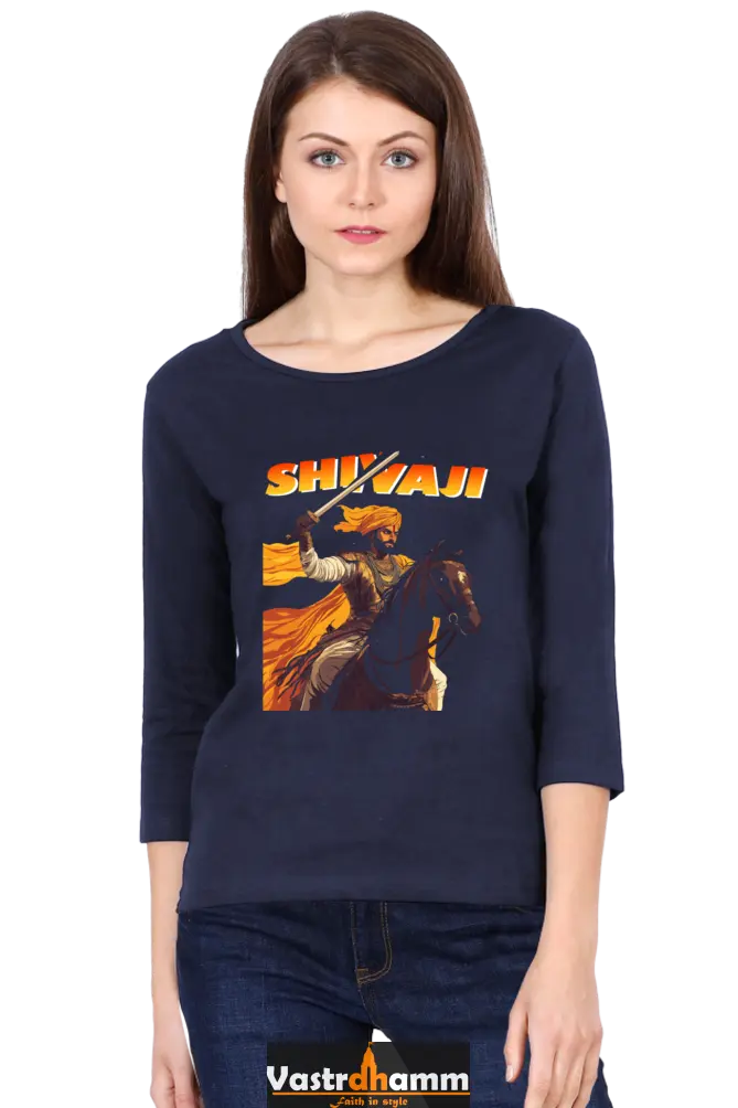 Shivaji Maharaj Warrior Spirit Round Neck Full Sleeve T-Shirts for Women Vastrdhamm