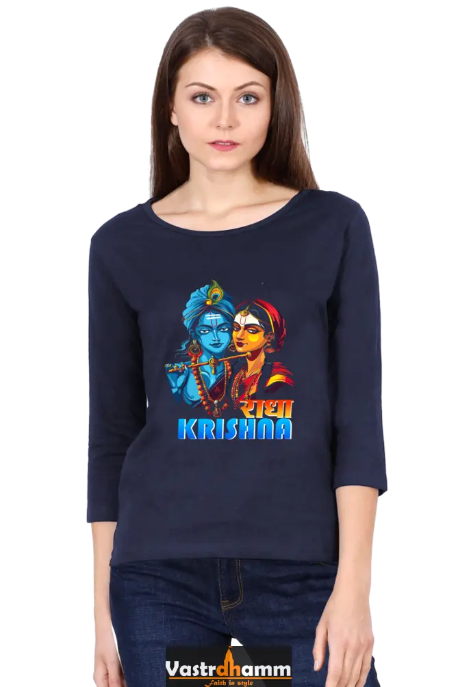 Shree Krishan Divine Love Round Neck Full Sleeve T-Shirts for Women Vastrdhamm