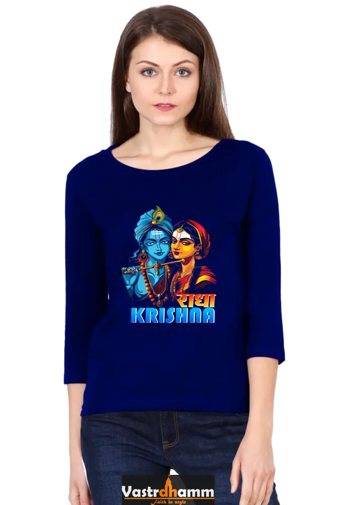 Shree Krishan Divine Love Round Neck Full Sleeve T-Shirts for Women Vastrdhamm