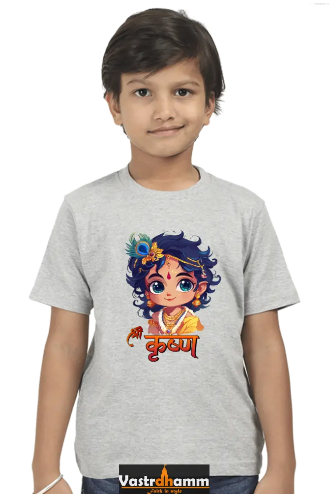 Shree Krishan Flute Melody Round Neck Half Sleeve Classic T-Shirts for Boy Vastrdhamm