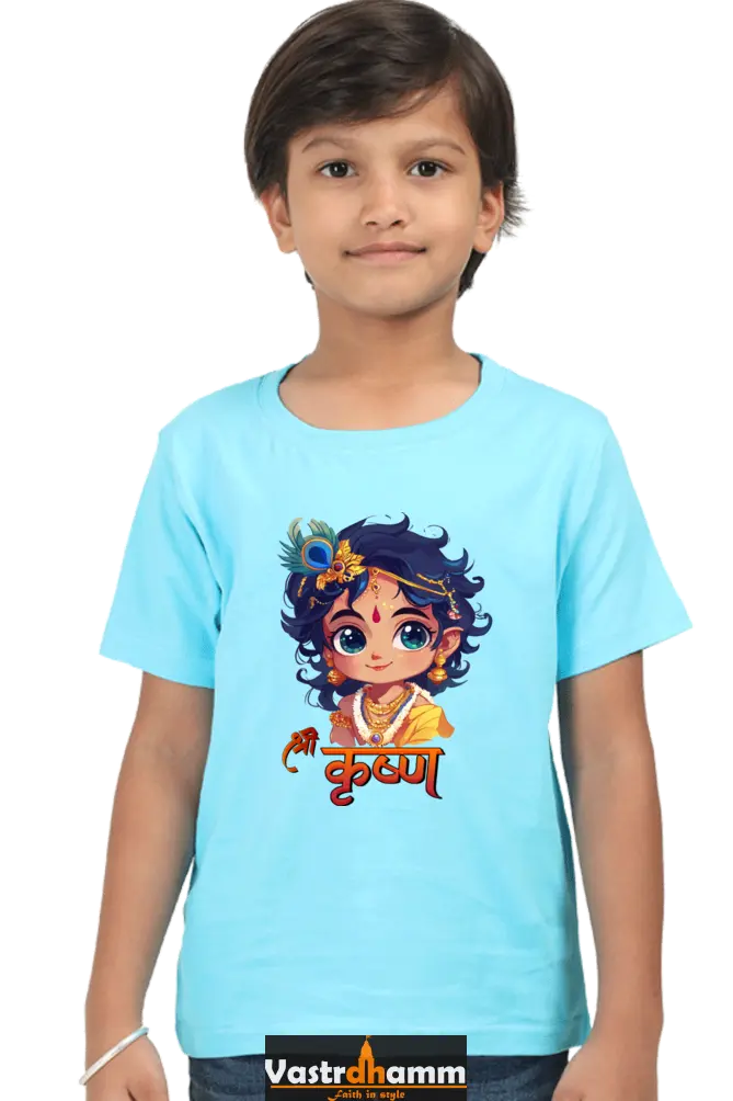 Shree Krishan Flute Melody Round Neck Half Sleeve Classic T-Shirts for Boy Vastrdhamm