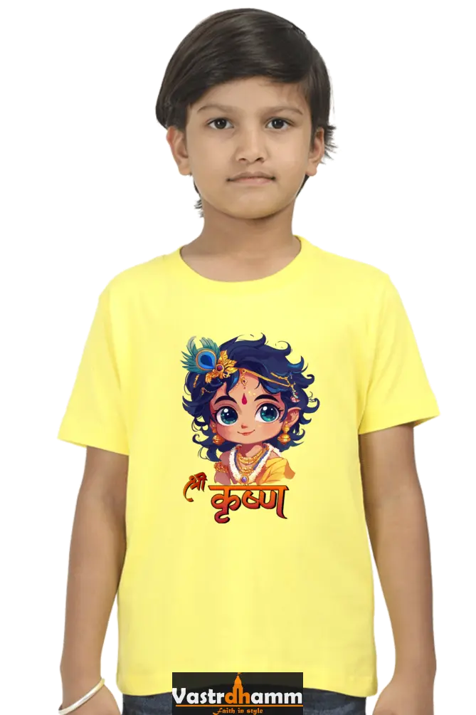 Shree Krishan Flute Melody Round Neck Half Sleeve Classic T-Shirts for Boy Vastrdhamm