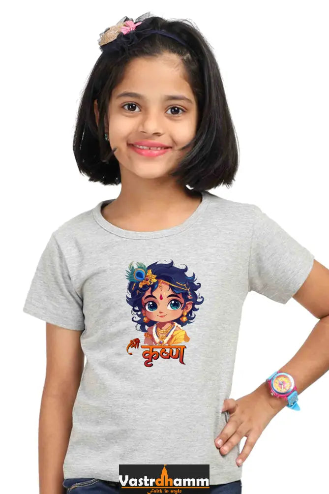 Shree Krishan Flute Melody Round Neck Half Sleeve Classic T-Shirts for Girl Vastrdhamm