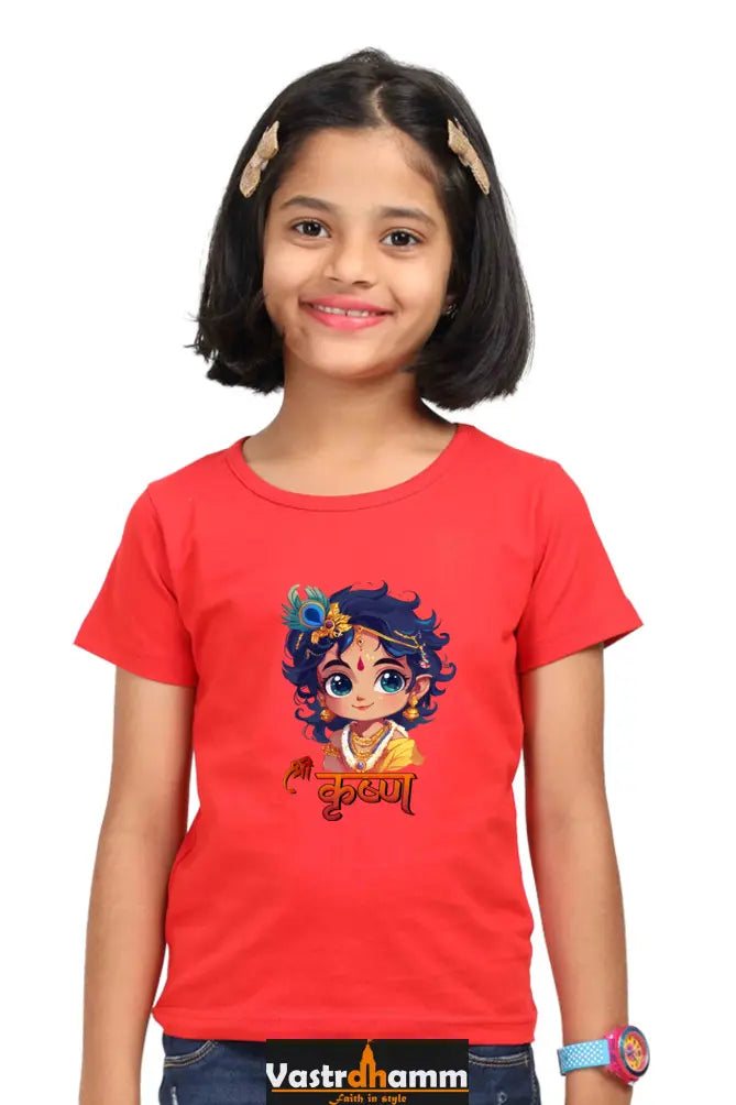 Shree Krishan Flute Melody Round Neck Half Sleeve Classic T-Shirts for Girl Vastrdhamm