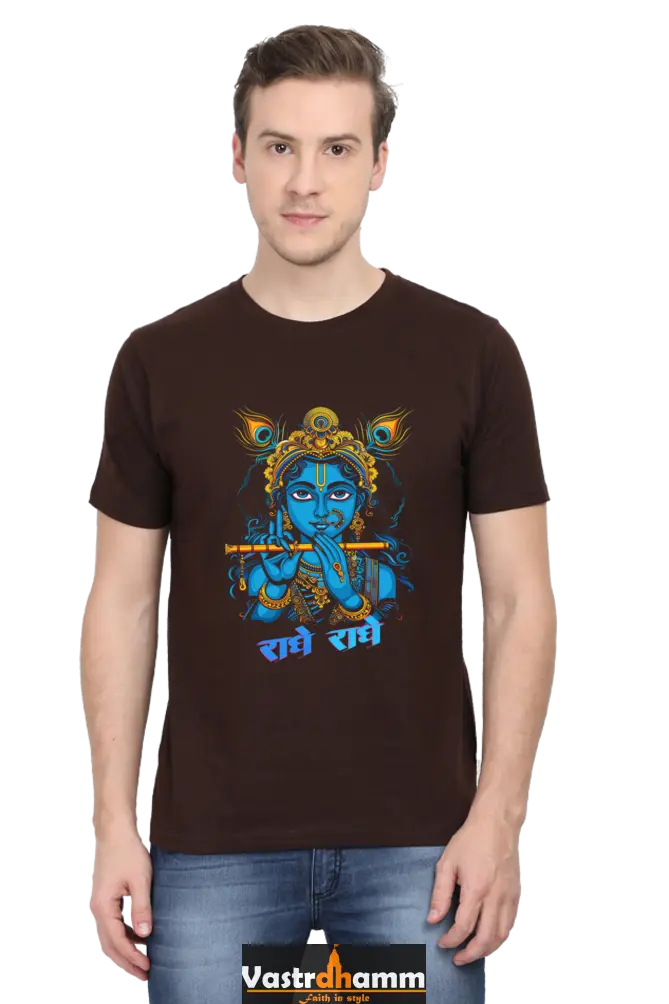 Shree Krishan Flute Melody Round Neck Half Sleeve Classic T-Shirts for Men Vastrdhamm