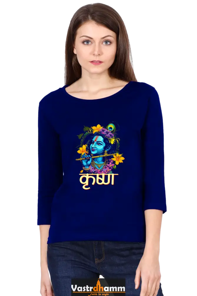 Shree Krishan Govardhan Protector Round Neck Full Sleeve T-Shirts for Women Vastrdhamm