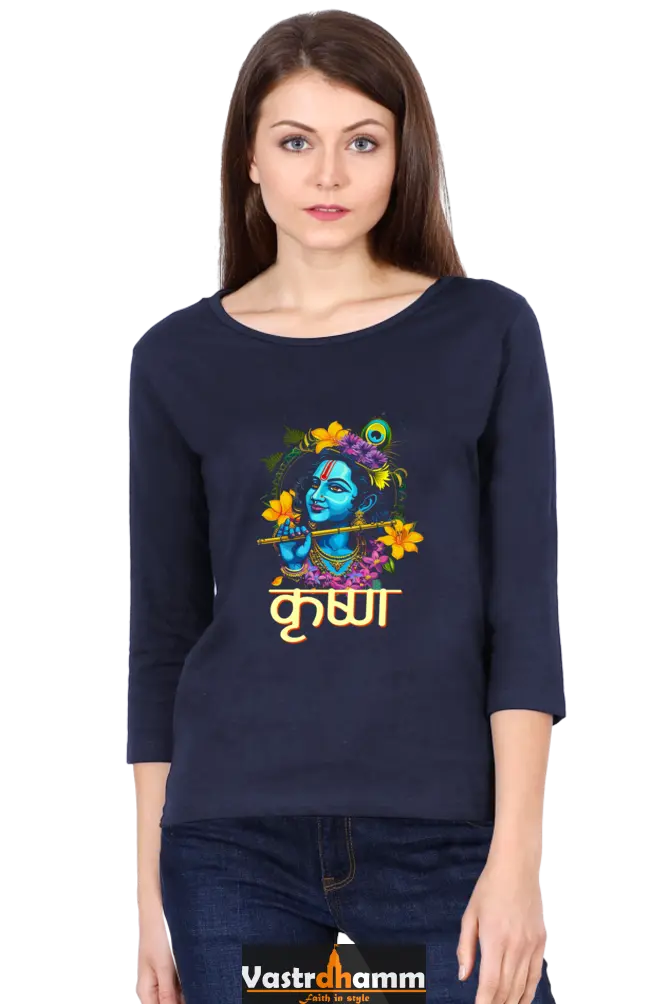 Shree Krishan Govardhan Protector Round Neck Full Sleeve T-Shirts for Women Vastrdhamm