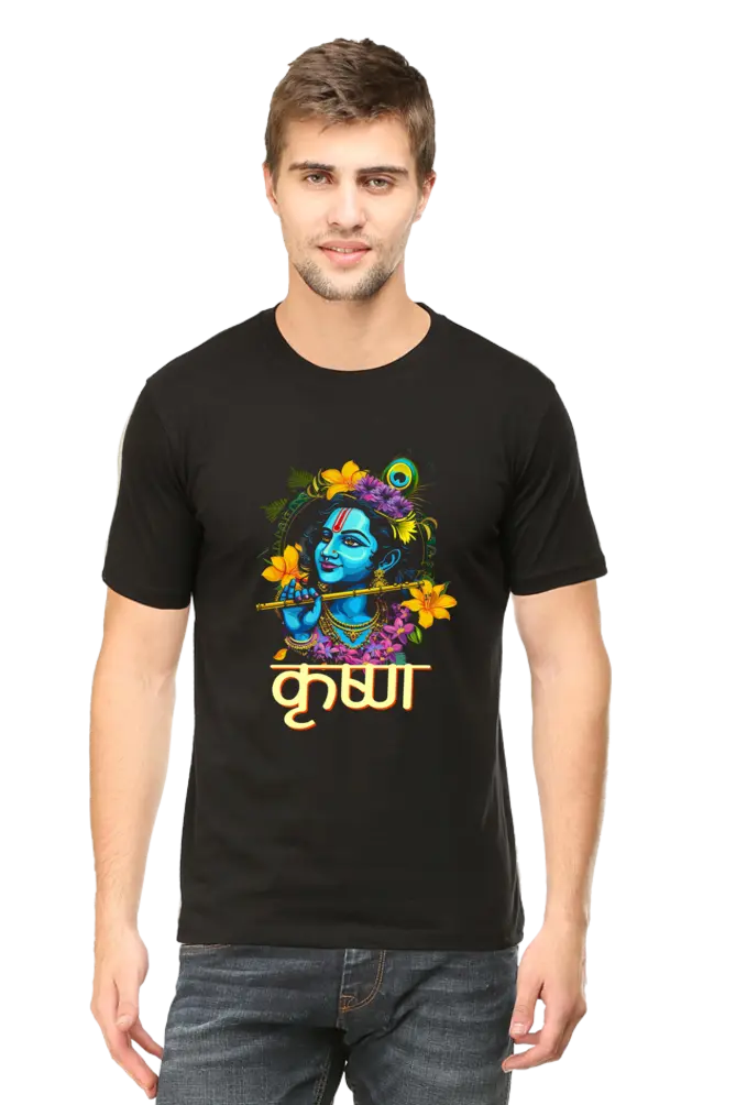 Shree Krishan Govardhan Protector Round Neck Half Sleeve Classic T-Shirts for Men Vastrdhamm