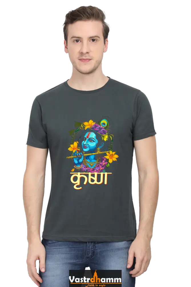Shree Krishan Govardhan Protector Round Neck Half Sleeve Classic T-Shirts for Men Vastrdhamm