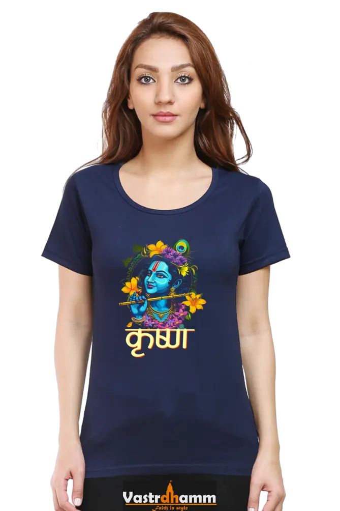Shree Krishan Govardhan Protector Round Neck Half Sleeve Classic T-Shirts for Women Vastrdhamm