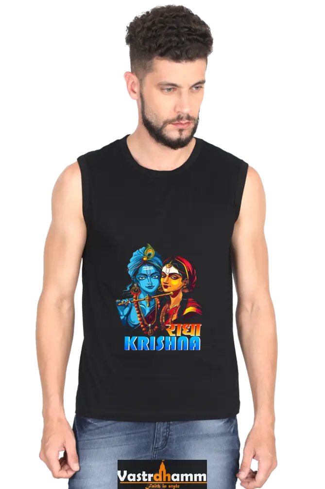 Shree Krishan Makhan Chor Round Neck Sleeveless T-Shirts for Men Vastrdhamm