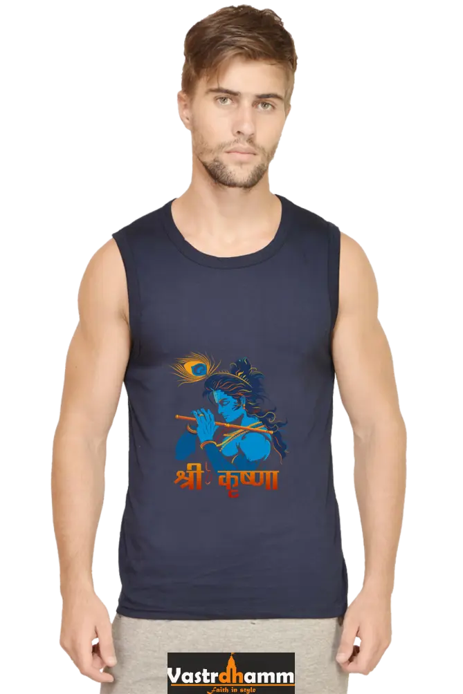 Shree Krishan Vrindavan Round Neck Sleeveless T-Shirts for Men Vastrdhamm