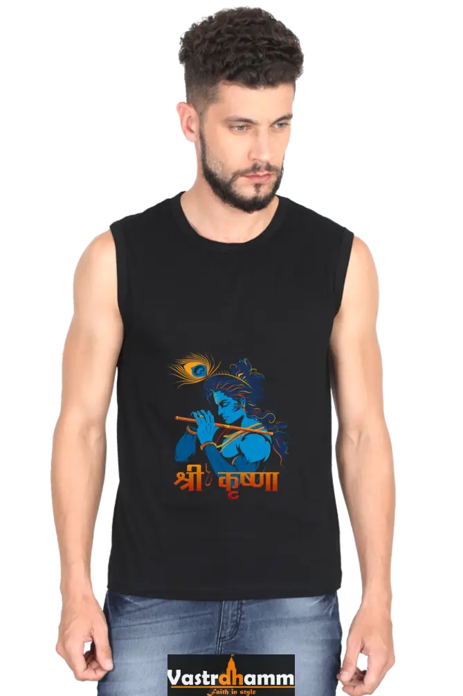 Shree Krishan Vrindavan Round Neck Sleeveless T-Shirts for Men Vastrdhamm