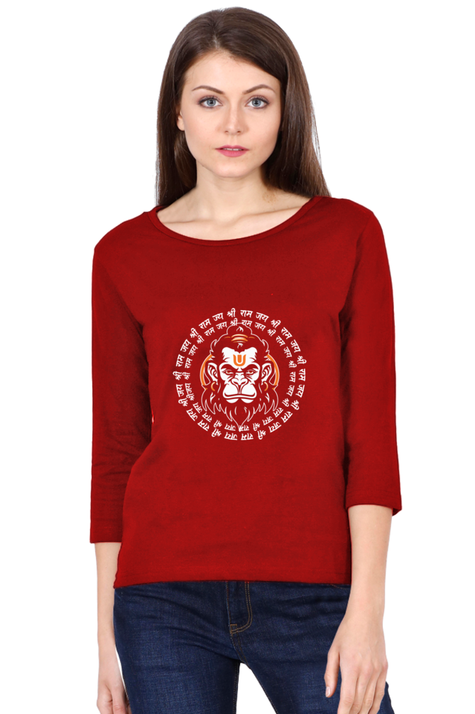 Hanuman Bhakti PowerRound Neck Full Sleeve T-Shirts for Women Vastrdhamm