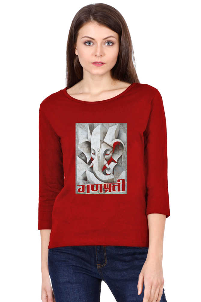 Jai Ganesha SpiritRound Neck Full Sleeve T-Shirts for Women Vastrdhamm