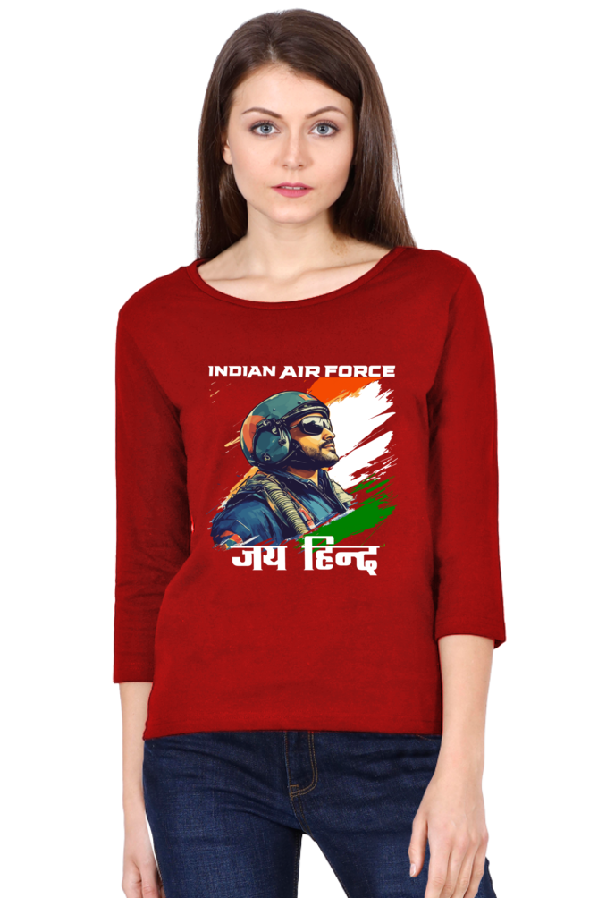 Sky Warriors: Indian Air Force Round Neck Full Sleeve T-Shirts for Women Vastrdhamm