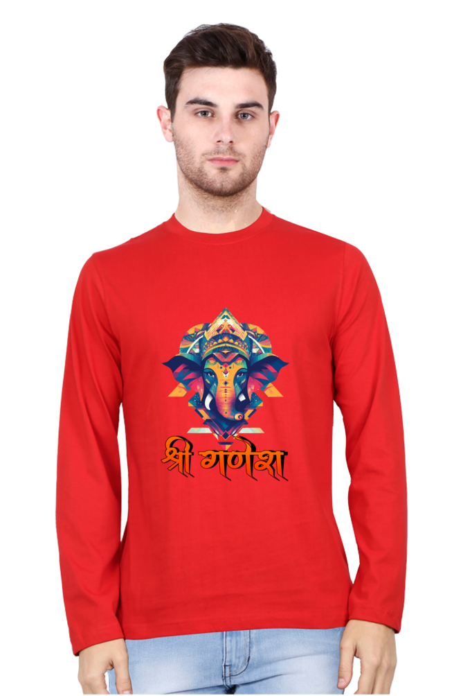 Jai Ganesha Protector Round Neck Full Sleeve T-Shirts for Men Vastrdhamm