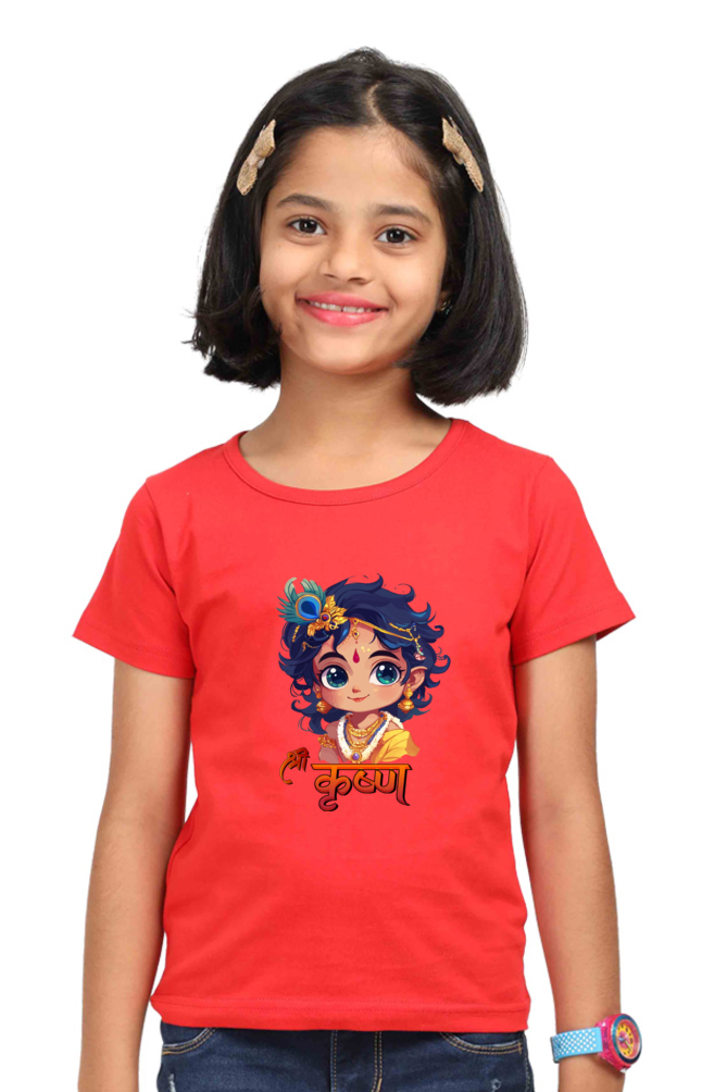 Shree Krishan Flute Melody Round Neck Half Sleeve Classic T-Shirts for Girl Vastrdhamm