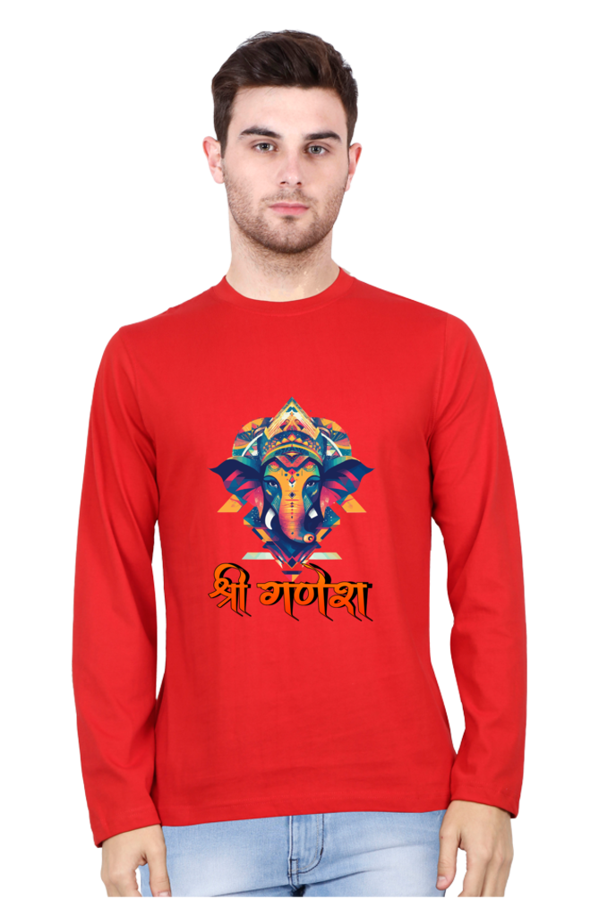 Jai Ganesha Protector Round Neck Full Sleeve T-Shirts for Men Vastrdhamm