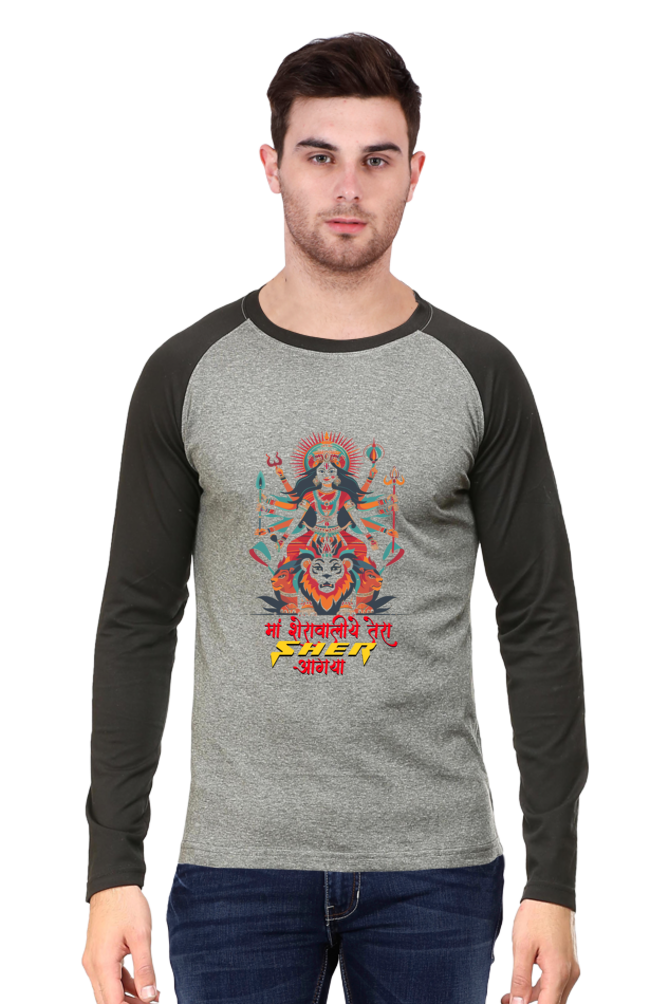 Maa Durga Warrior Raglan Full Sleeve T-Shirts for Men Vastrdhamm