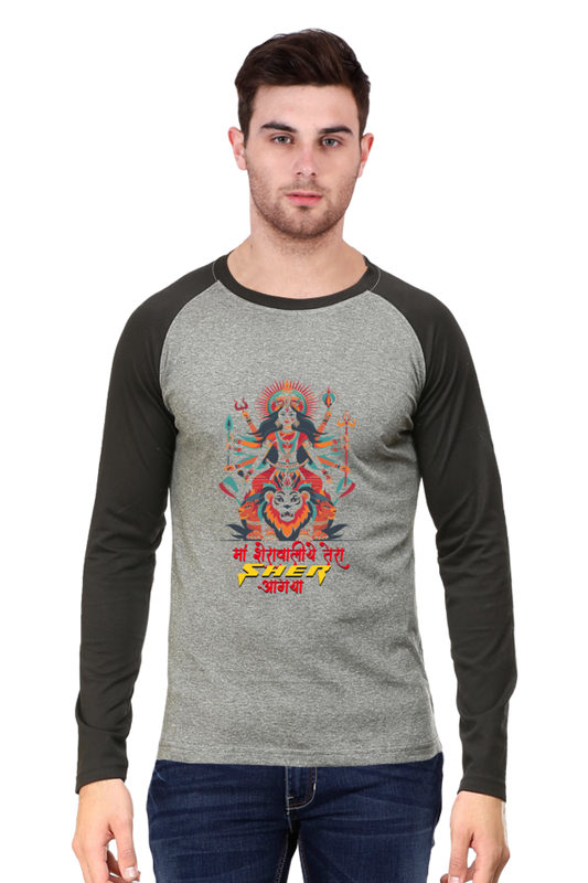 Maa Durga Warrior Raglan Full Sleeve T-Shirts for Men Vastrdhamm