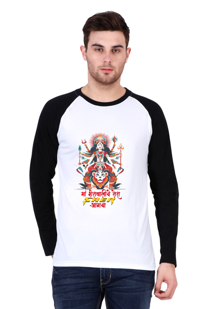 Maa Durga Warrior Raglan Full Sleeve T-Shirts for Men Vastrdhamm