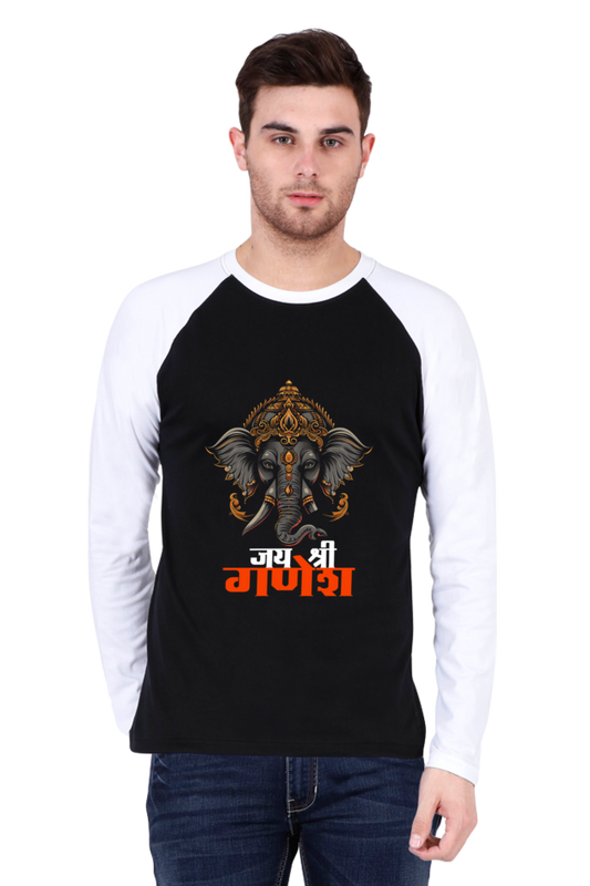 Ganesha Devotion Raglan Full Sleeve T-Shirts for Men Vastrdhamm