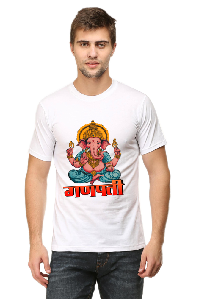 Jai Ganesha Victory Round Neck Half Sleeve Classic T-Shirts for Men Vastrdhamm