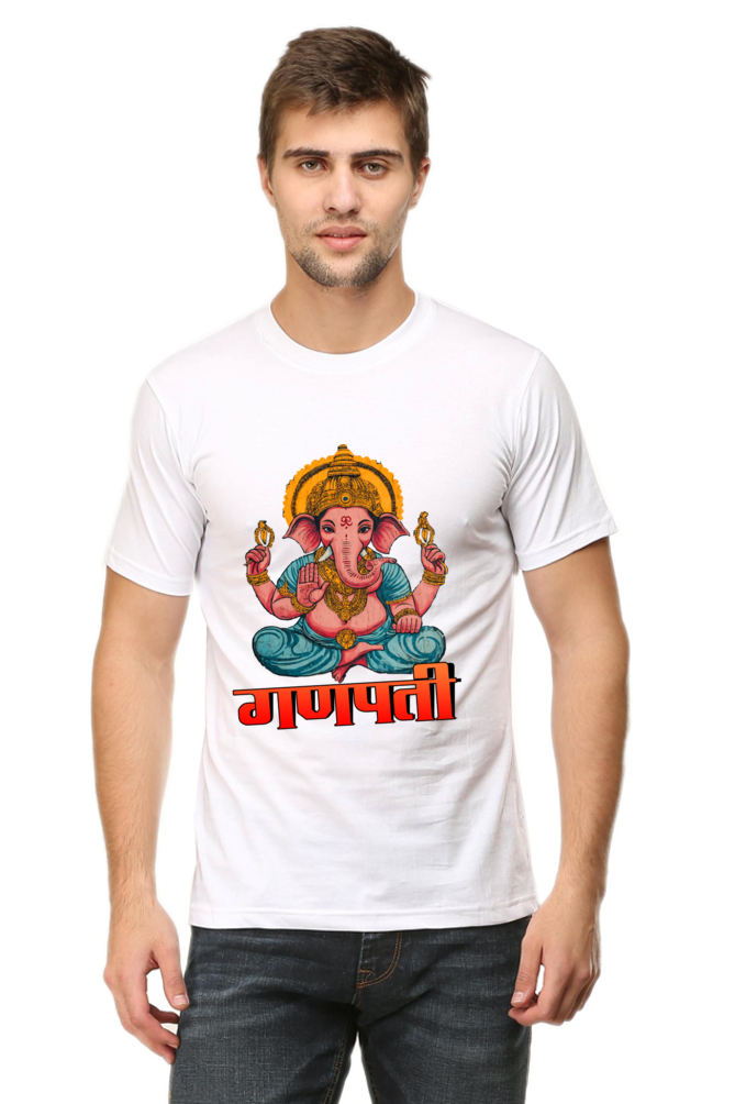 Jai Ganesha Victory Round Neck Half Sleeve Classic T-Shirts for Men Vastrdhamm