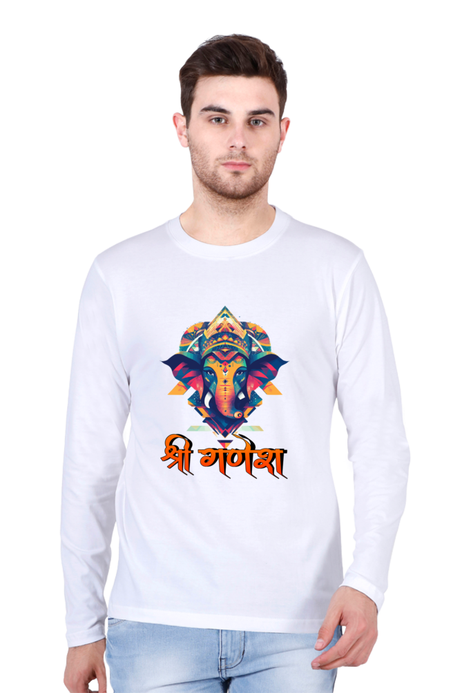 Jai Ganesha Protector Round Neck Full Sleeve T-Shirts for Men Vastrdhamm