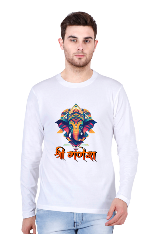 Jai Ganesha Protector Round Neck Full Sleeve T-Shirts for Men Vastrdhamm