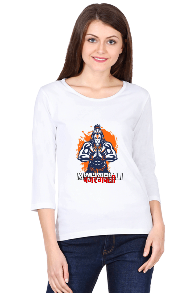 Hanuman Devotional SpiritRound Neck Full Sleeve T-Shirts for Women Vastrdhamm