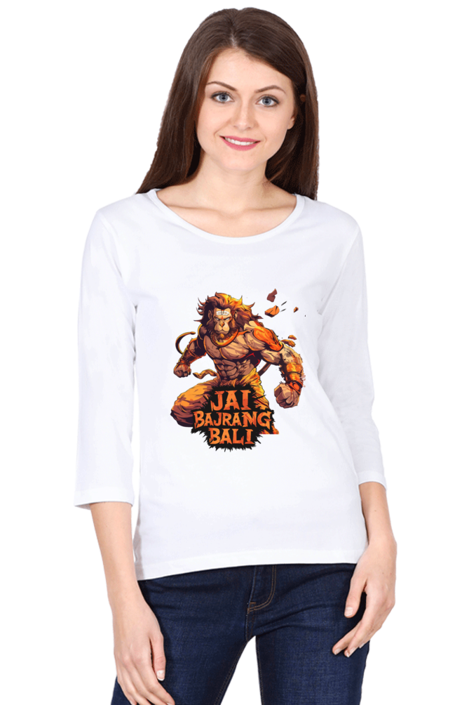 Hanuman DevoteeRound Neck Full Sleeve T-Shirts for Women Vastrdhamm